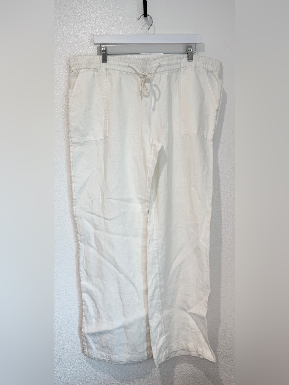 Merona 100% Linen Wide Leg Pants White Drawstring Elastic Waist Beach XXL Plus